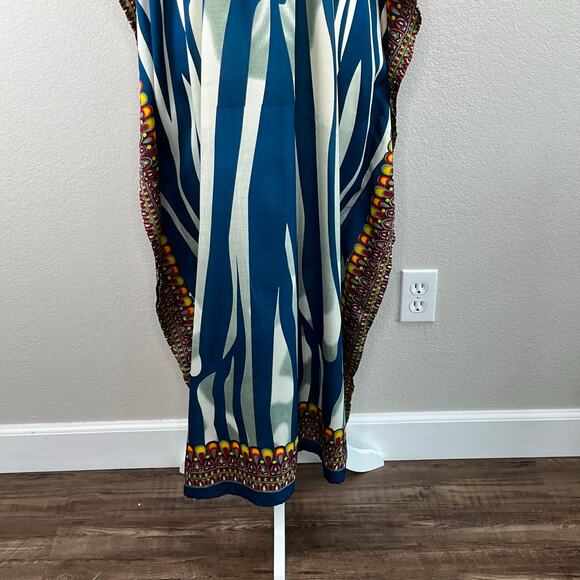 Shoreline Wear Blue Multi Abstract Animal Stripe Cinched Kaftan Midi Dress OS - Picture 9 of 16